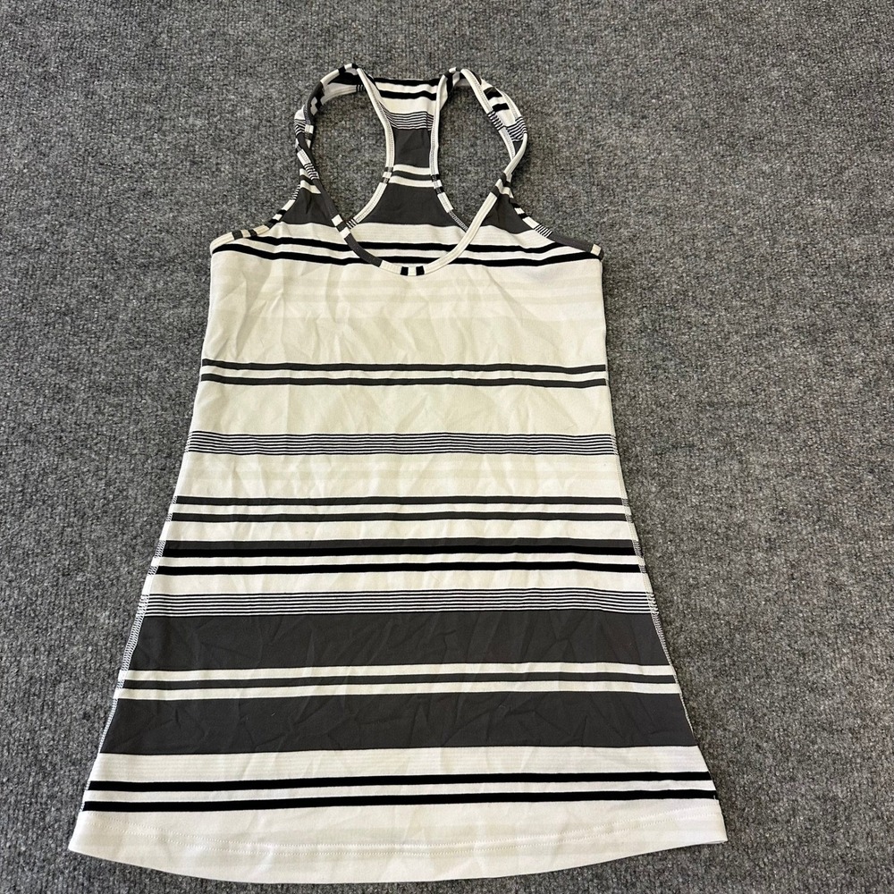 Lululemon Tank Top Womens Size 4 Grey White Striped Racerback Athletic Yoga Top